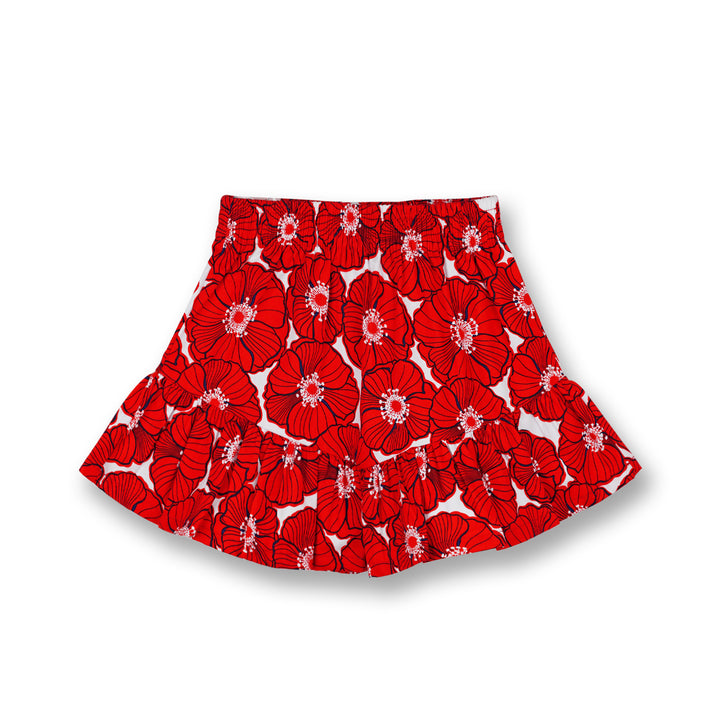 Poney Girls Red Dainty Flower Petals Printed Panel Skirt