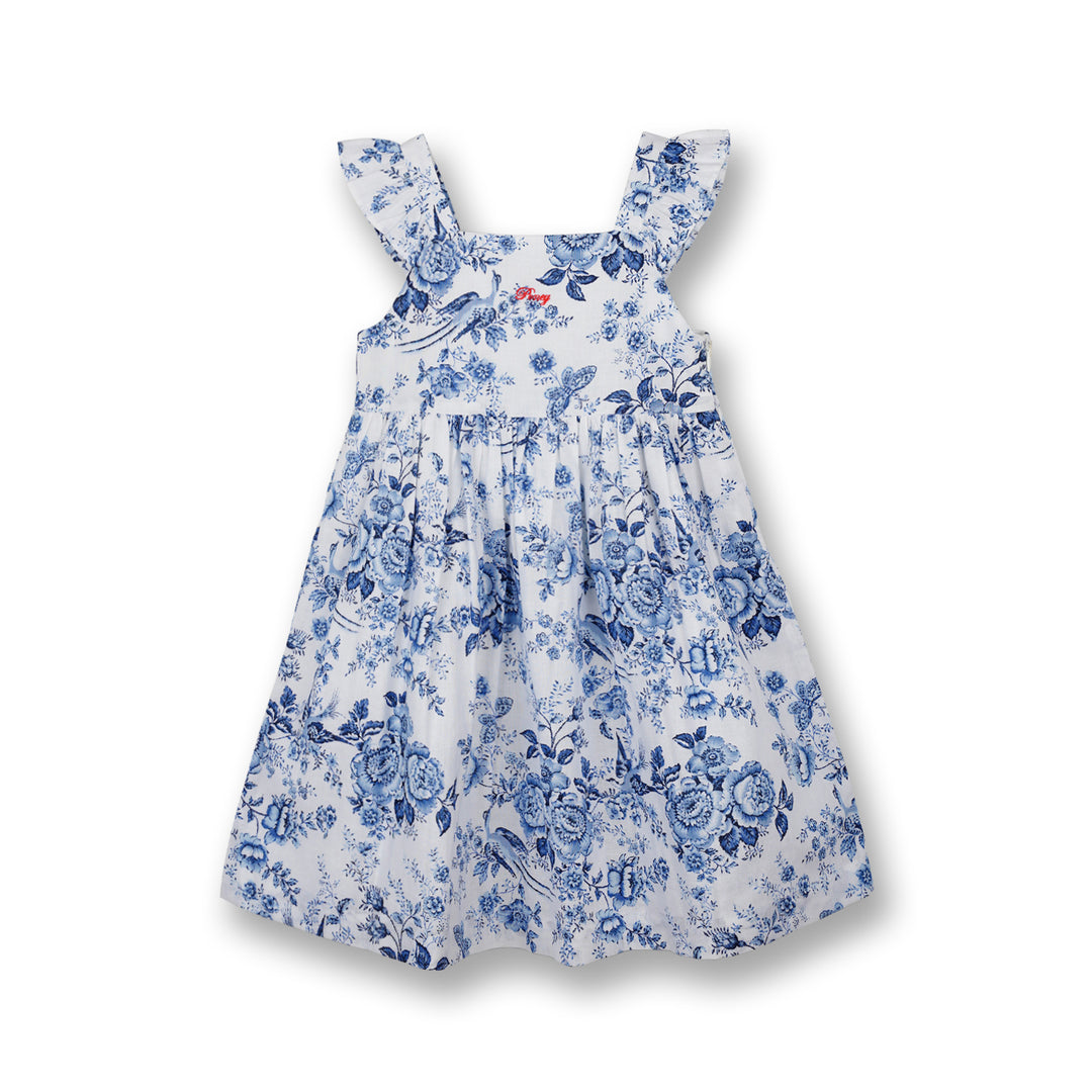 Poney Girls Blue Dreamy Roses Printed Cut-out Dress