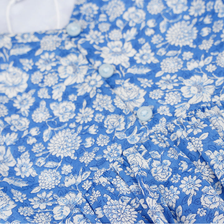 Poney Girls Blue Floral Printed Flowy Short Sleeve Dress