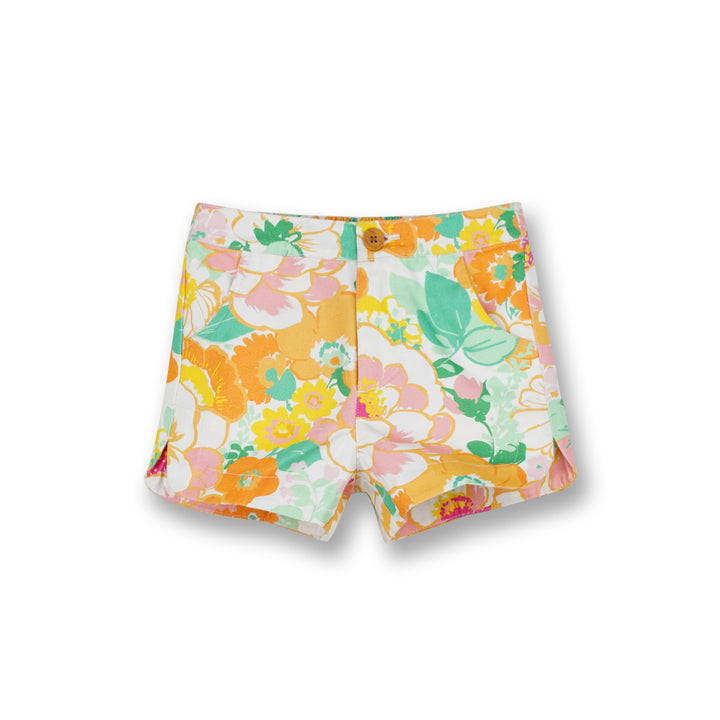 Poney Girls Light Orange Flower Pastels Printed Shorts