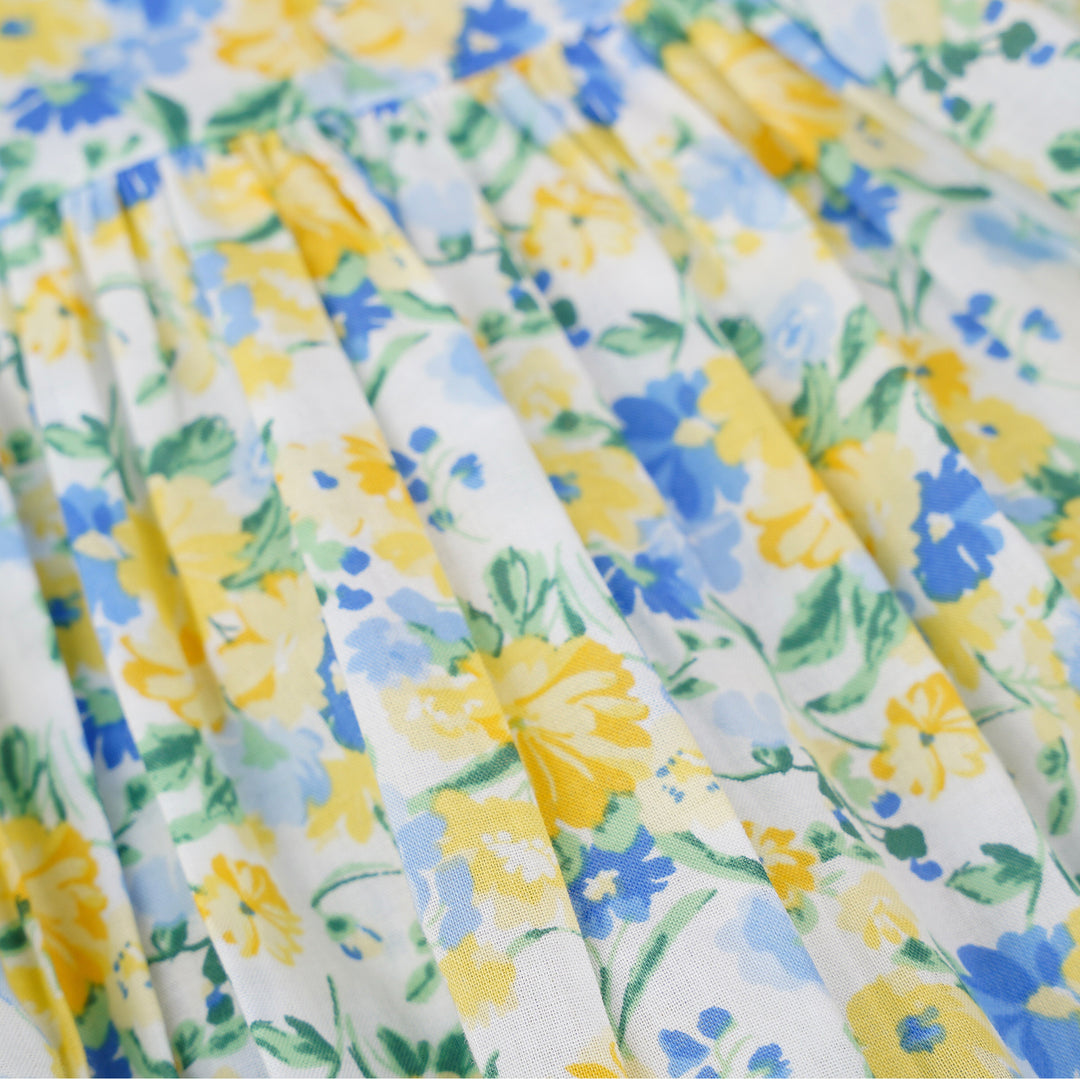 Poney Girls Yellow Sunshine Blue Floral Printed Sleeveless Dress