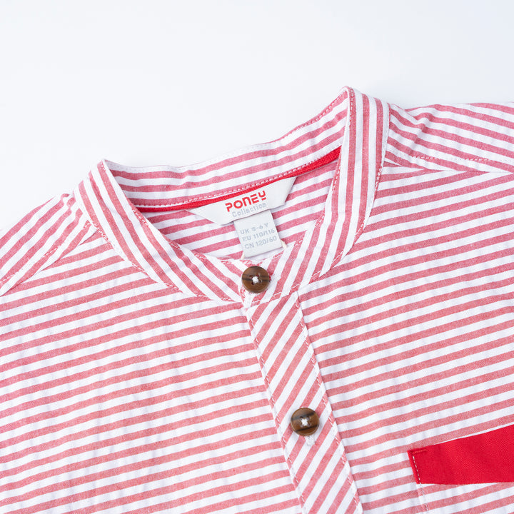 Poney Boys Red Striped Short Sleeve Shirt 1240045