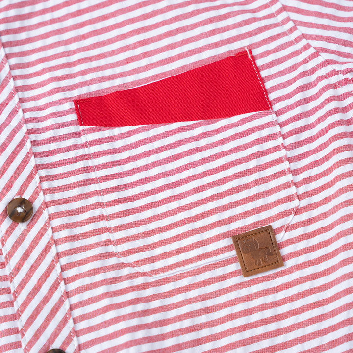 Poney Boys Red Striped Short Sleeve Shirt 1240045