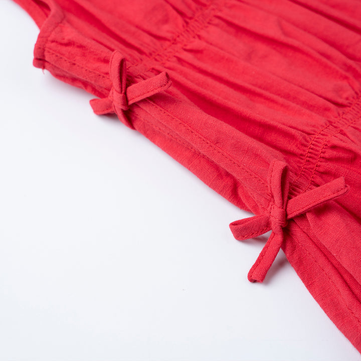 Red Elasticated Mini Bow Blouse