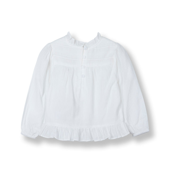 Girls White Embroidered Long Sleeve Blouse