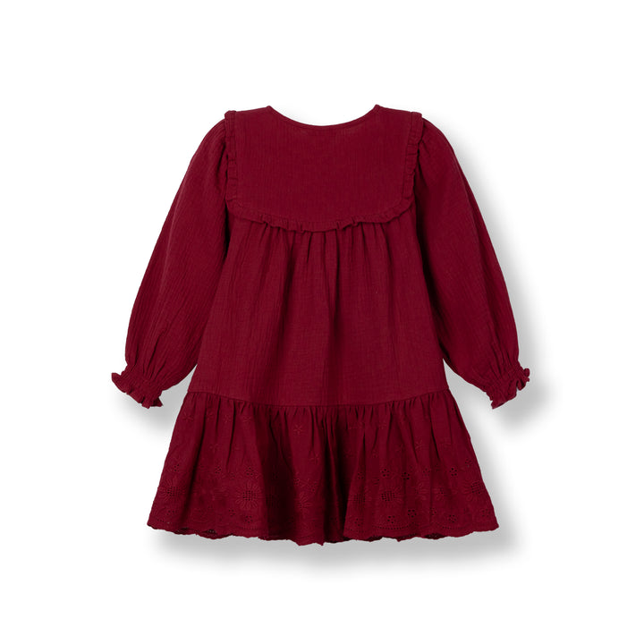 Girls Red Long Sleeve Jacquard Lace Dress