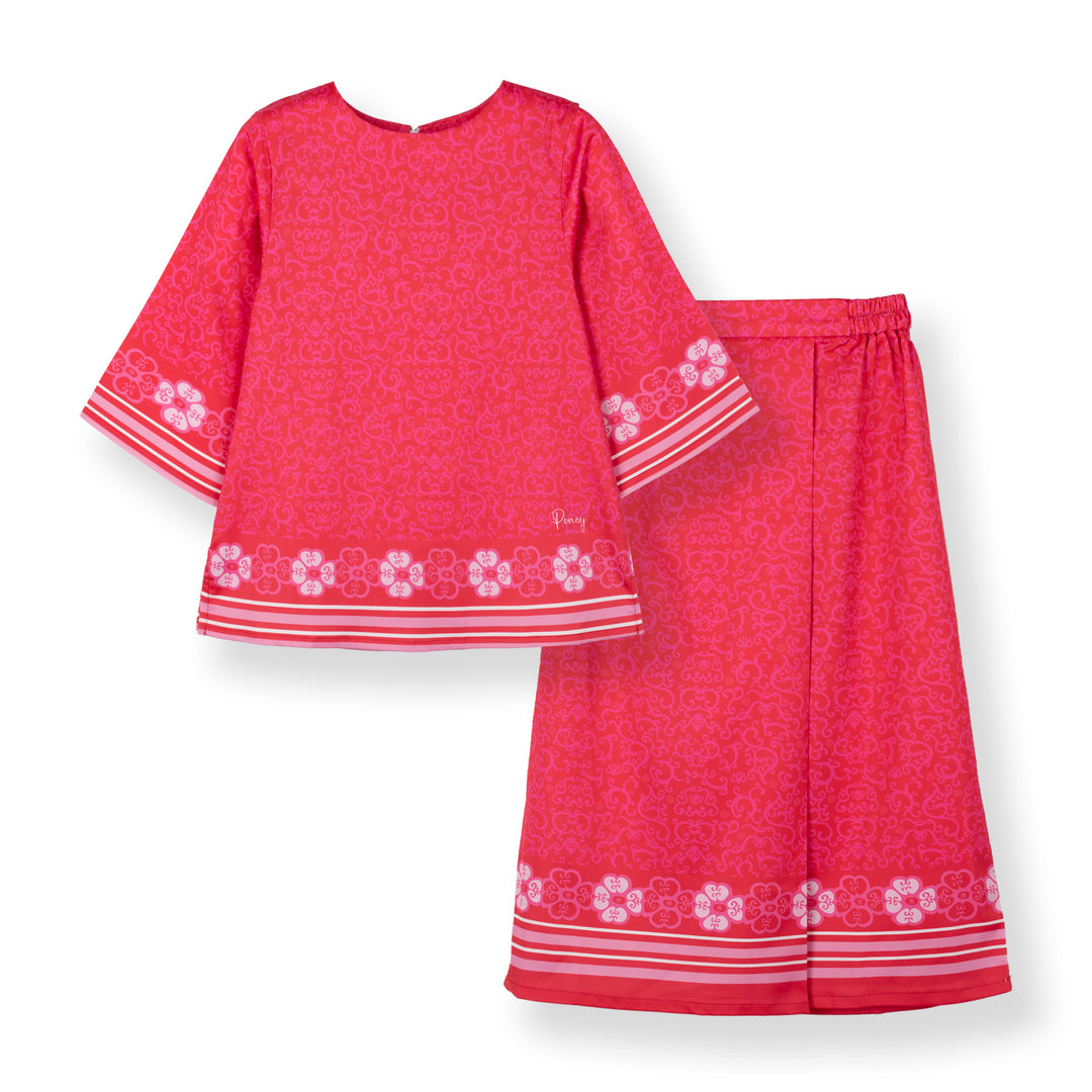 Poney Girls Fuchsia Roses Baju Kurung Set