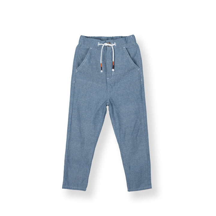 Poney Boys Blue Oxford Textured Plain Long Pants