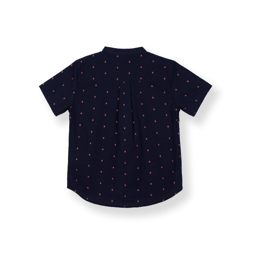 Poney Boys Navy Jacquard Mandarin Collar Short Sleeve Shirt