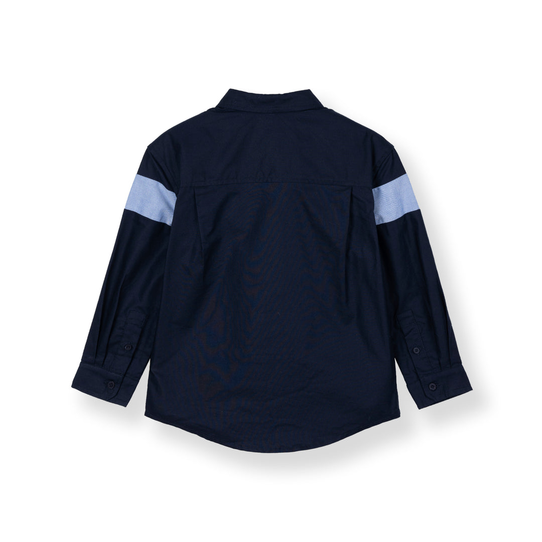 Poney Boys Navy Oxford Color Blocking Long Sleeve Shirt