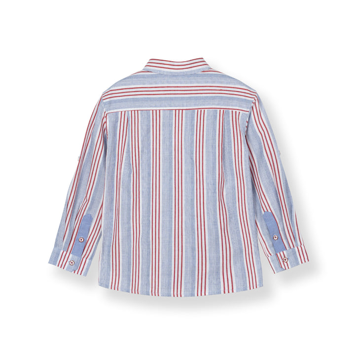 Poney Boys White Yarn Dyed Stripes Long Sleeve Shirt