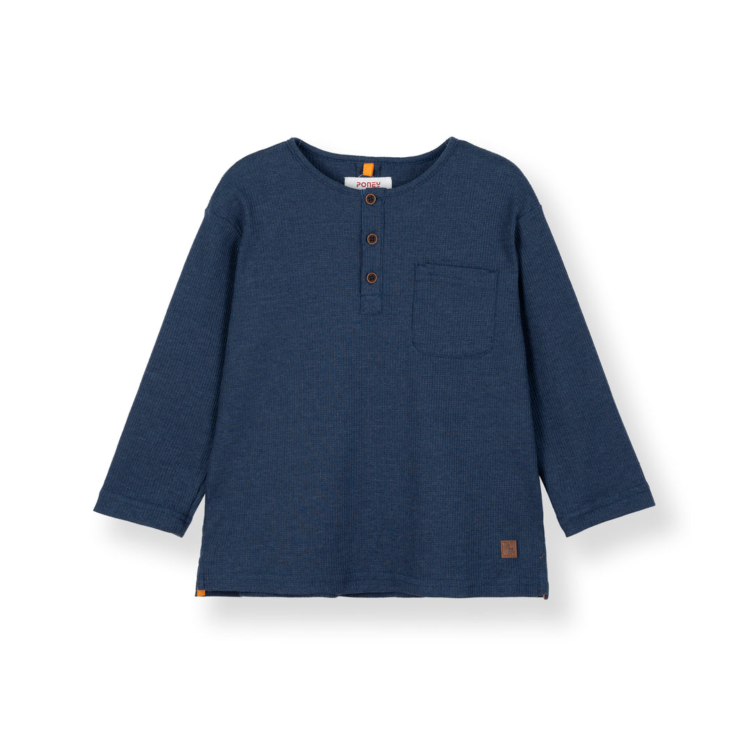 Poney Boys Navy Textured Henley Long Sleeve Top