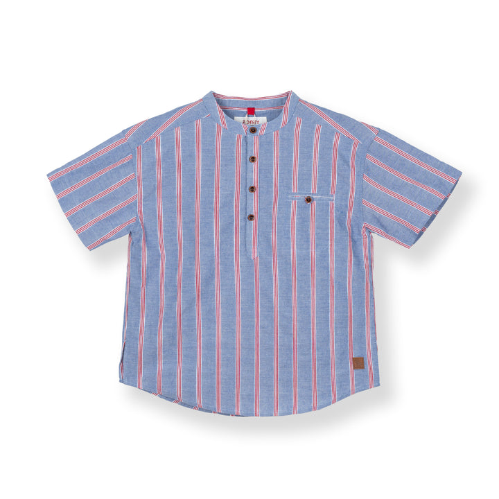 Poney Boys Blue Yarn Half Placket Short Sleeve Shirt