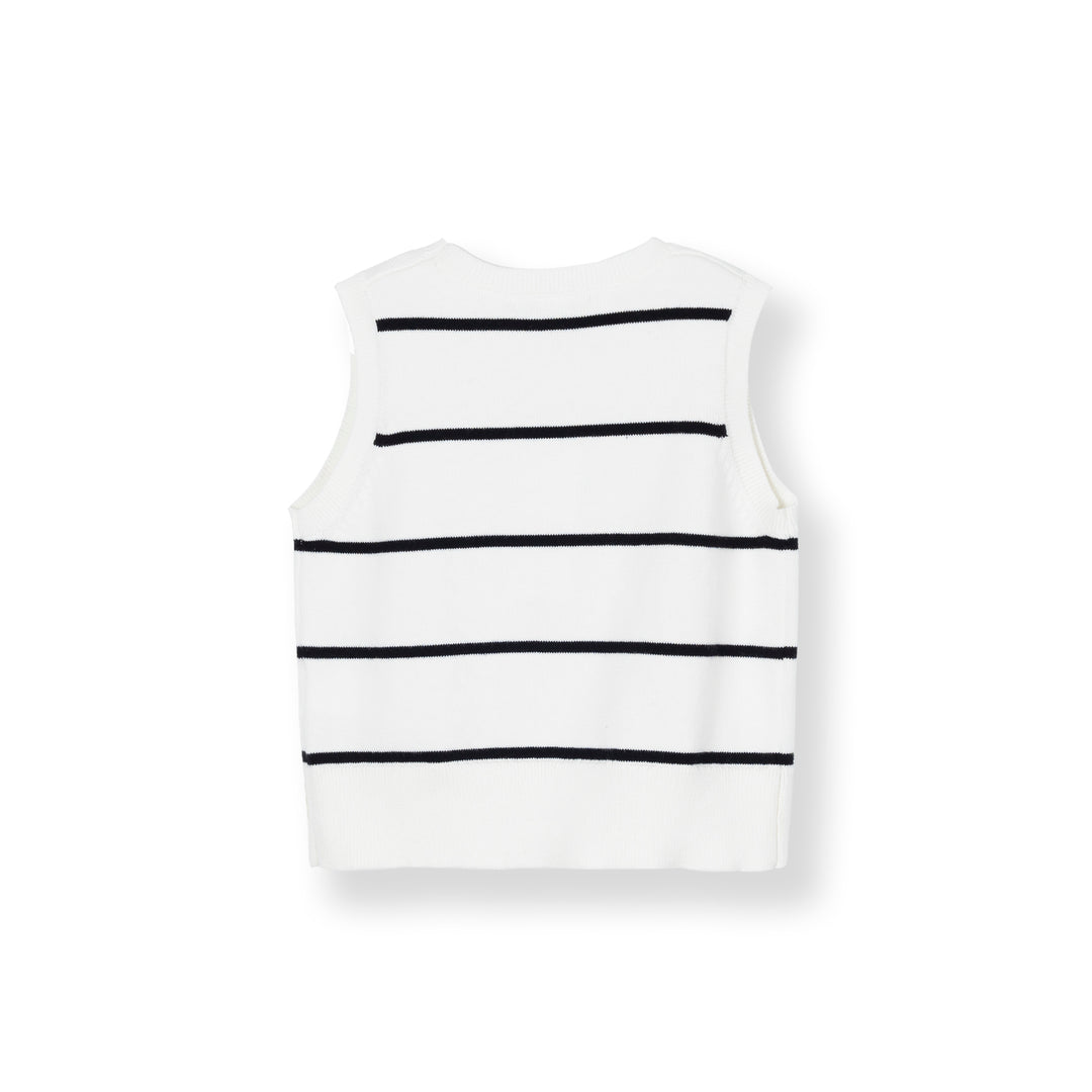 Poney Girls Biege Shade Striped Knit Sleeveless Top