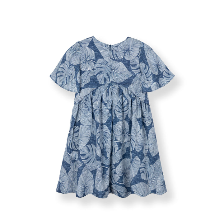 Poney Girls Blue Cloudy Printed Short Sleeve Dress