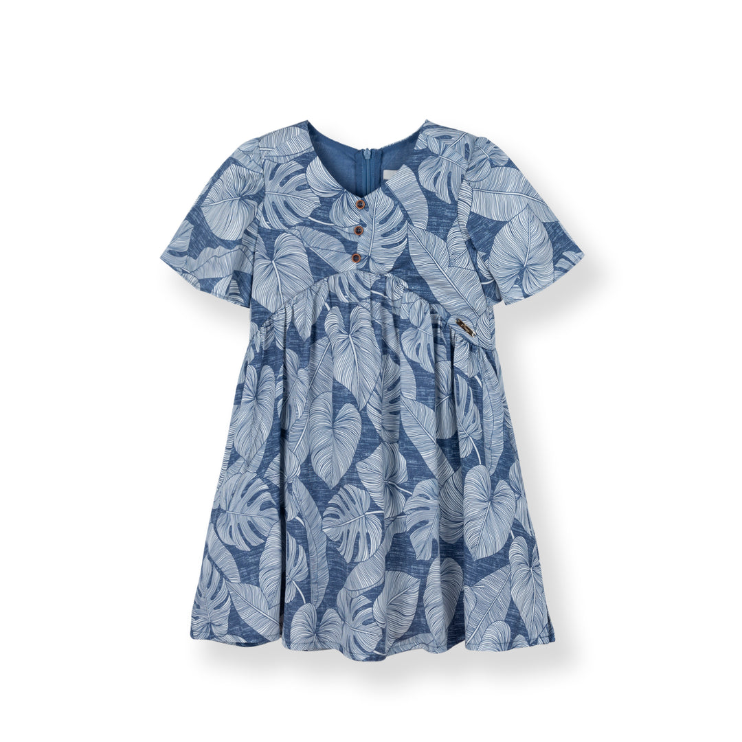 Poney Girls Blue Cloudy Printed Short Sleeve Dress