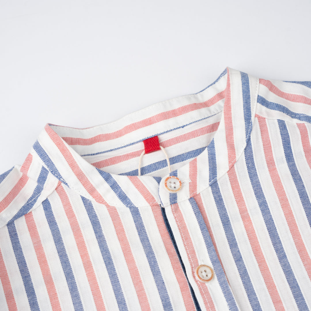 Poney Boys Red Stripe Mao Collar Long Sleeve Shirt