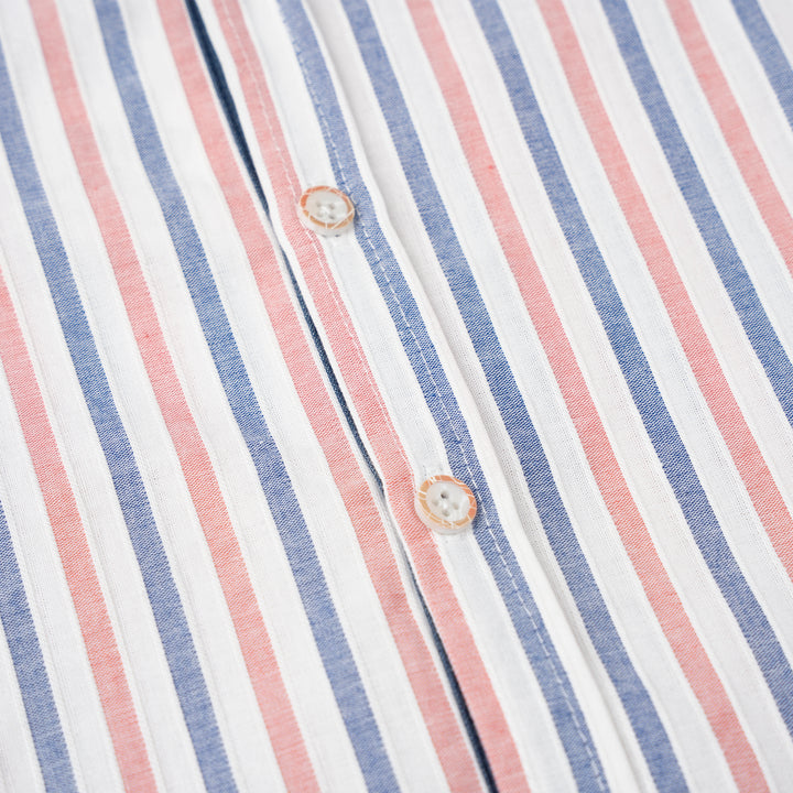 Poney Boys Red Stripe Mao Collar Long Sleeve Shirt