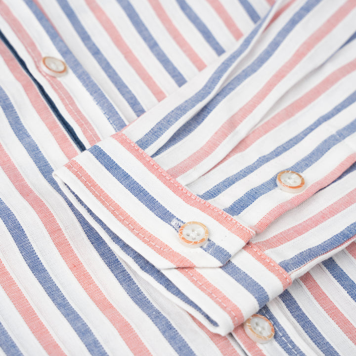 Poney Boys Red Stripe Mao Collar Long Sleeve Shirt