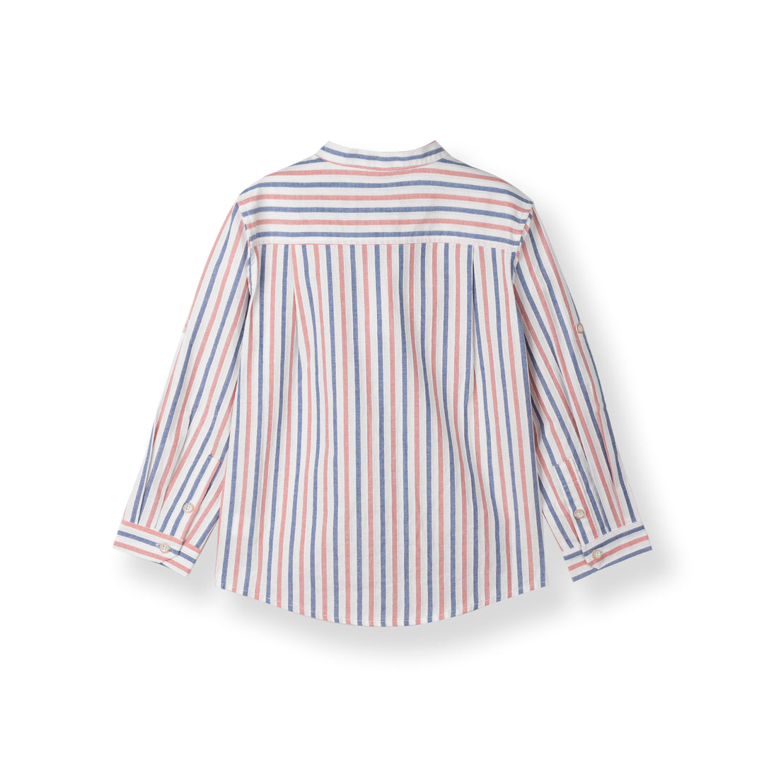 Poney Boys Red Stripe Mao Collar Long Sleeve Shirt