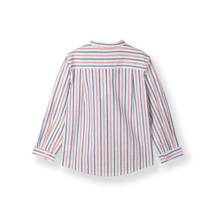 Poney Boys Red Stripe Mao Collar Long Sleeve Shirt