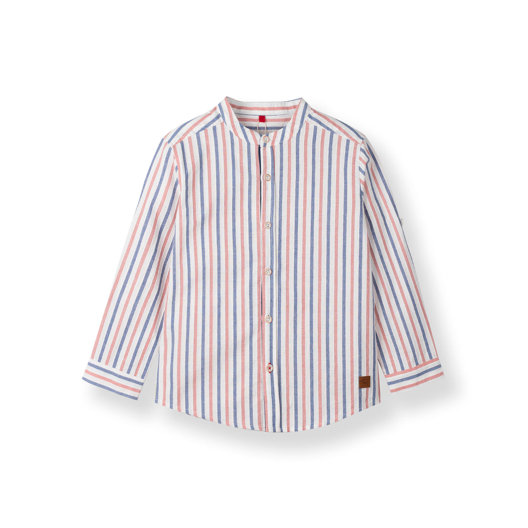 Poney Boys Red Stripe Mao Collar Long Sleeve Shirt