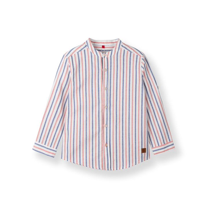 Poney Boys Red Stripe Mao Collar Long Sleeve Shirt
