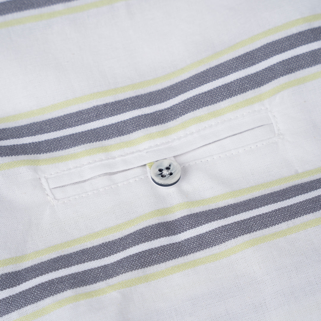 Poney Boys Green Stripes Mao Collar Short Sleeve Shirt