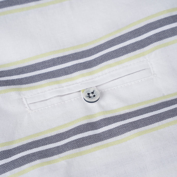 Poney Boys Green Stripes Mao Collar Short Sleeve Shirt