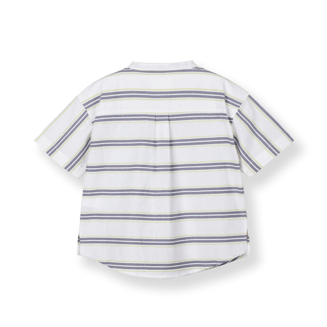 Poney Boys Green Stripes Mao Collar Short Sleeve Shirt