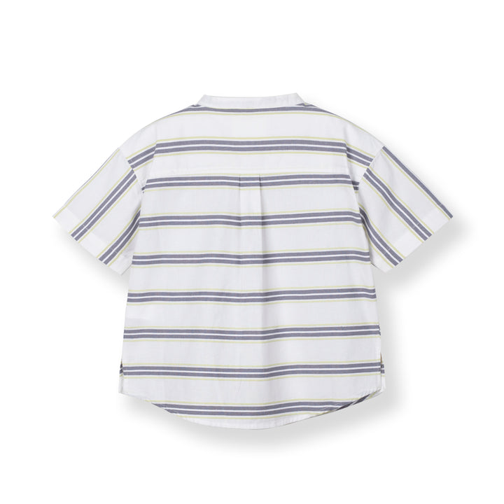Poney Boys Green Stripes Mao Collar Short Sleeve Shirt