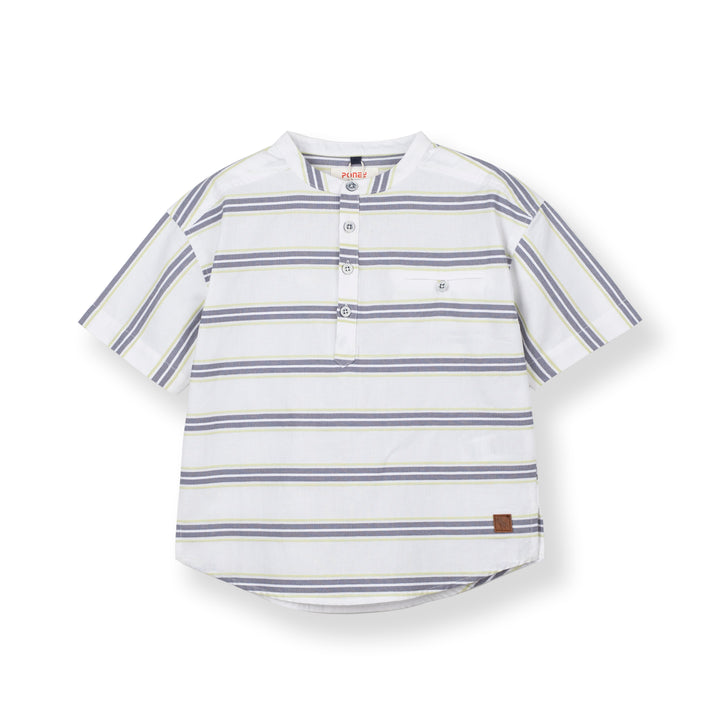 Poney Boys Green Stripes Mao Collar Short Sleeve Shirt