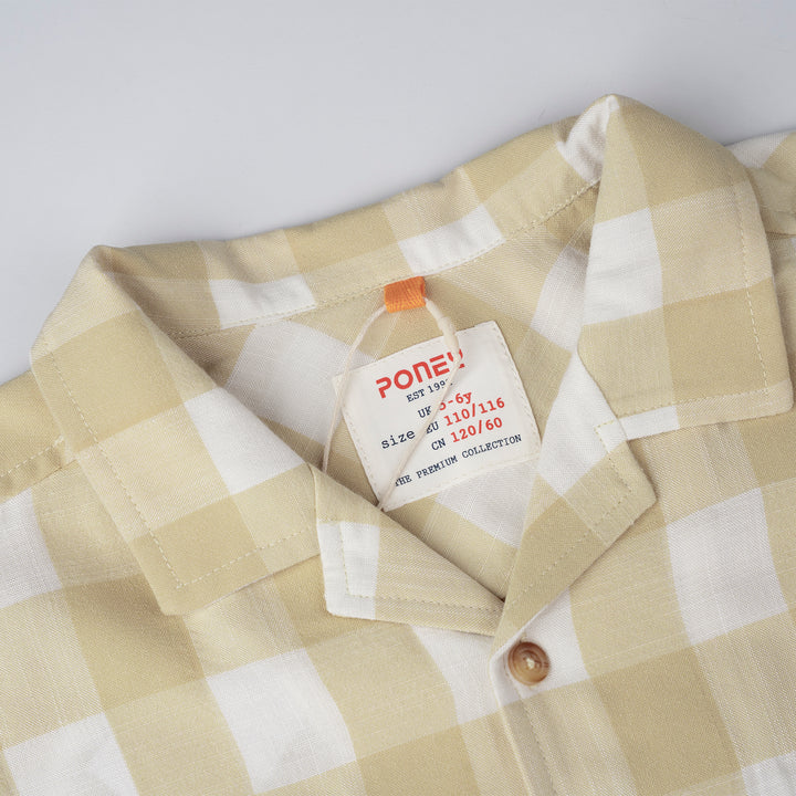 Poney Boys Light Khaki Yarn Dyed Checks Short Sleeve Shirt