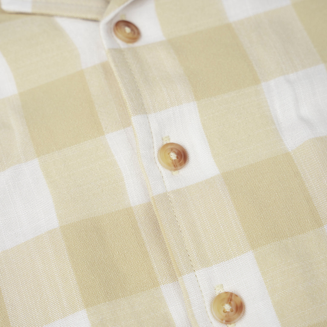 Poney Boys Light Khaki Yarn Dyed Checks Short Sleeve Shirt