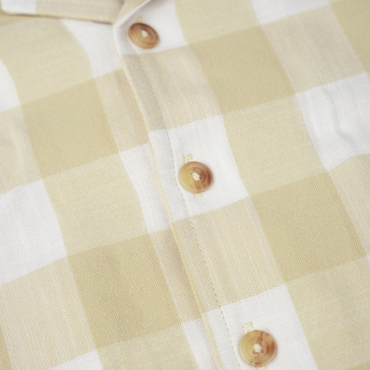 Poney Boys Light Khaki Yarn Dyed Checks Short Sleeve Shirt