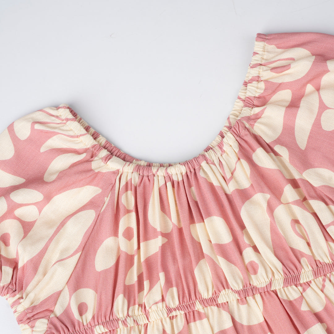 Poney Girls Pink Gathered Short Sleeve Blouse