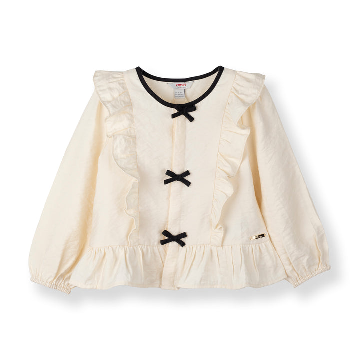 Poney Girls Cream Bow Designed Long Sleeve Blouse