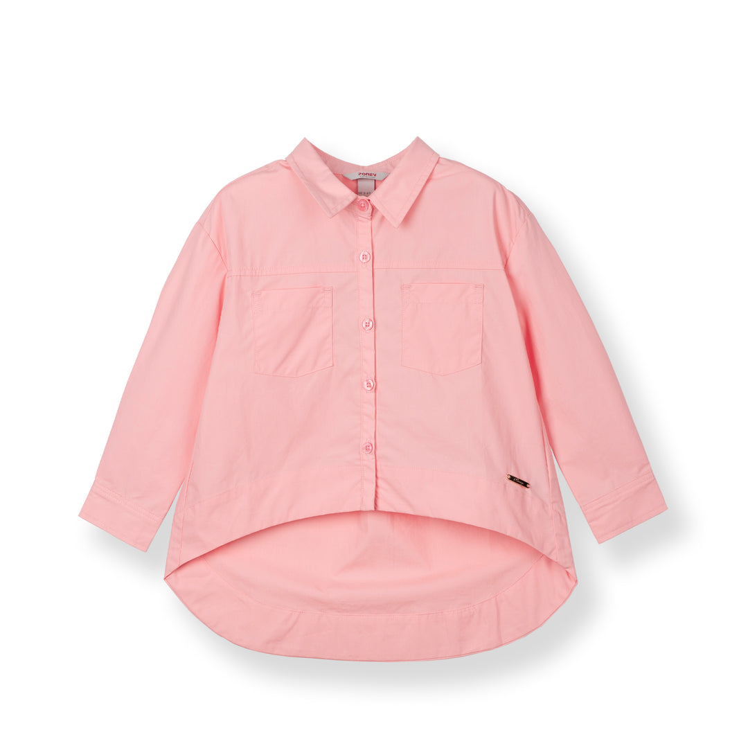 Poney Girls Pink Hi-Lo Oversized Long Sleeve Shirt