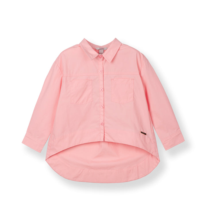 Poney Girls Pink Hi-Lo Oversized Long Sleeve Shirt