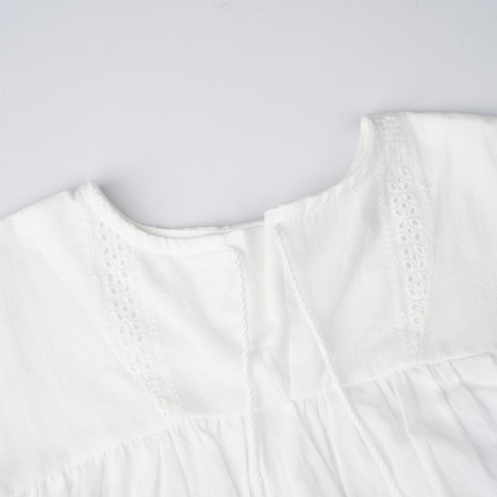 Poney Girls White Gathered Long Sleeve Blouse
