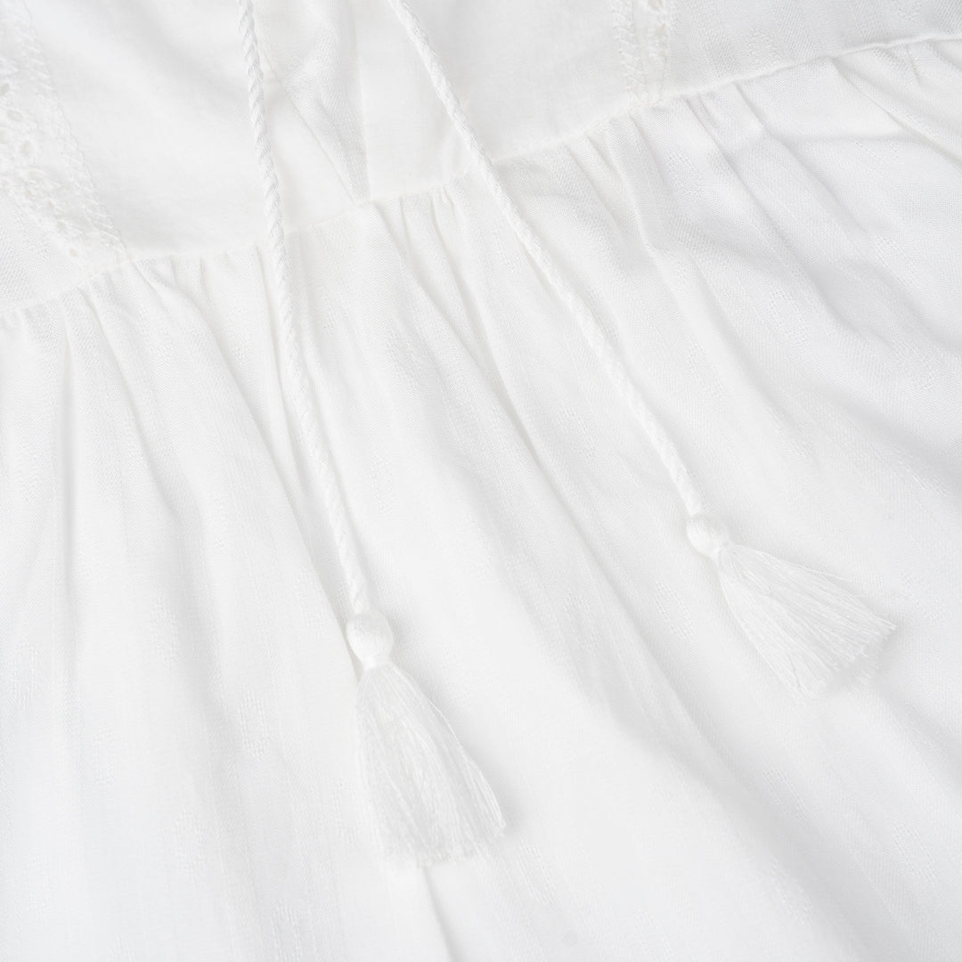 Poney Girls White Gathered Long Sleeve Blouse