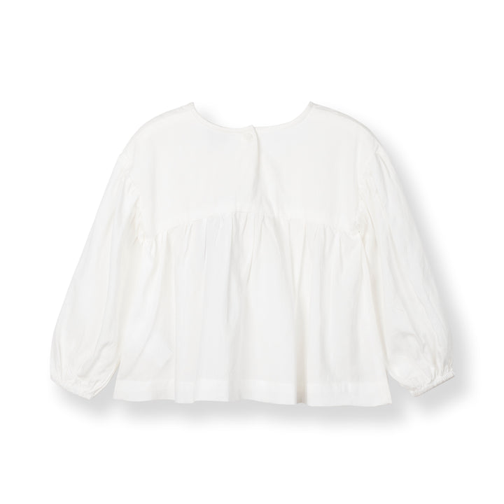 Poney Girls White Gathered Long Sleeve Blouse