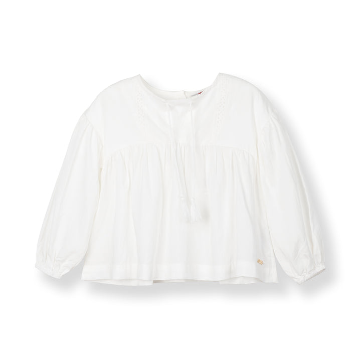 Poney Girls White Gathered Long Sleeve Blouse