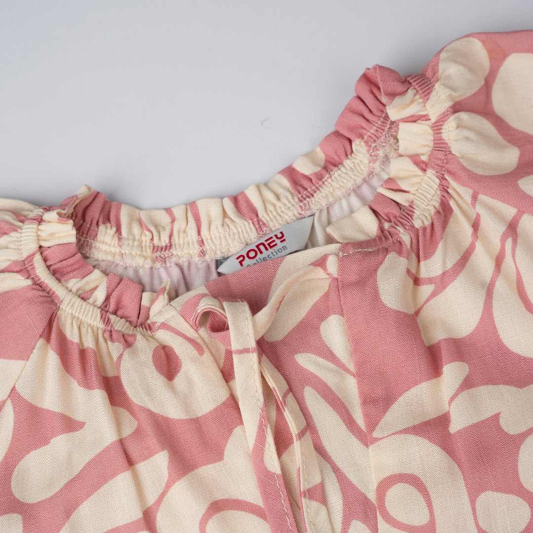 Poney Girls Pink V-Placket Long Sleeve Dress