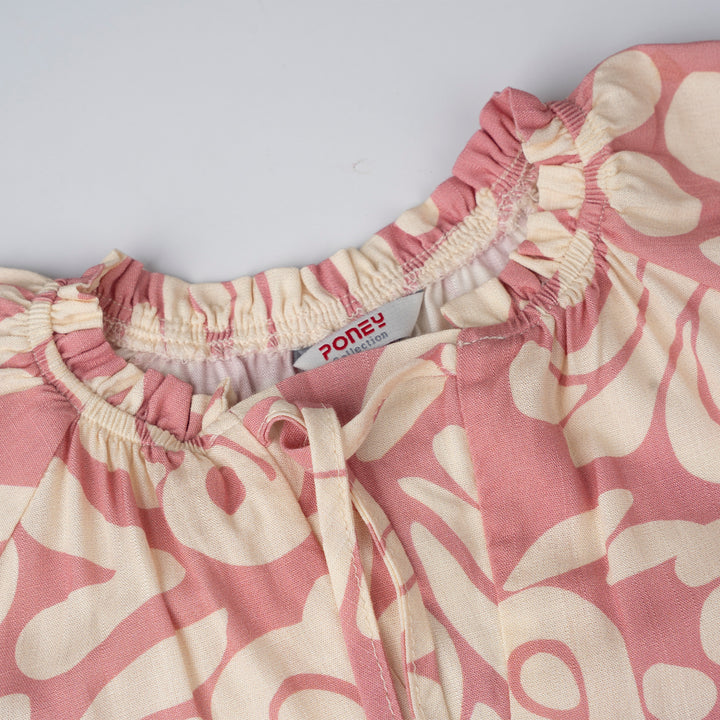 Poney Girls Pink V-Placket Long Sleeve Dress