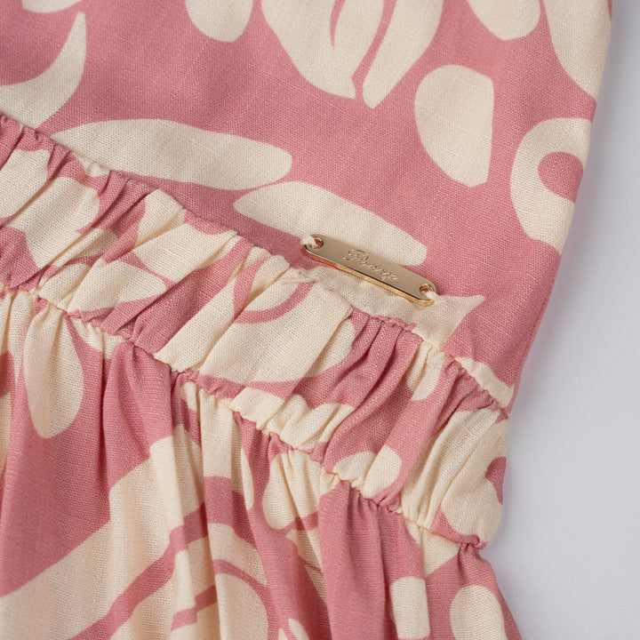 Poney Girls Pink V-Placket Long Sleeve Dress