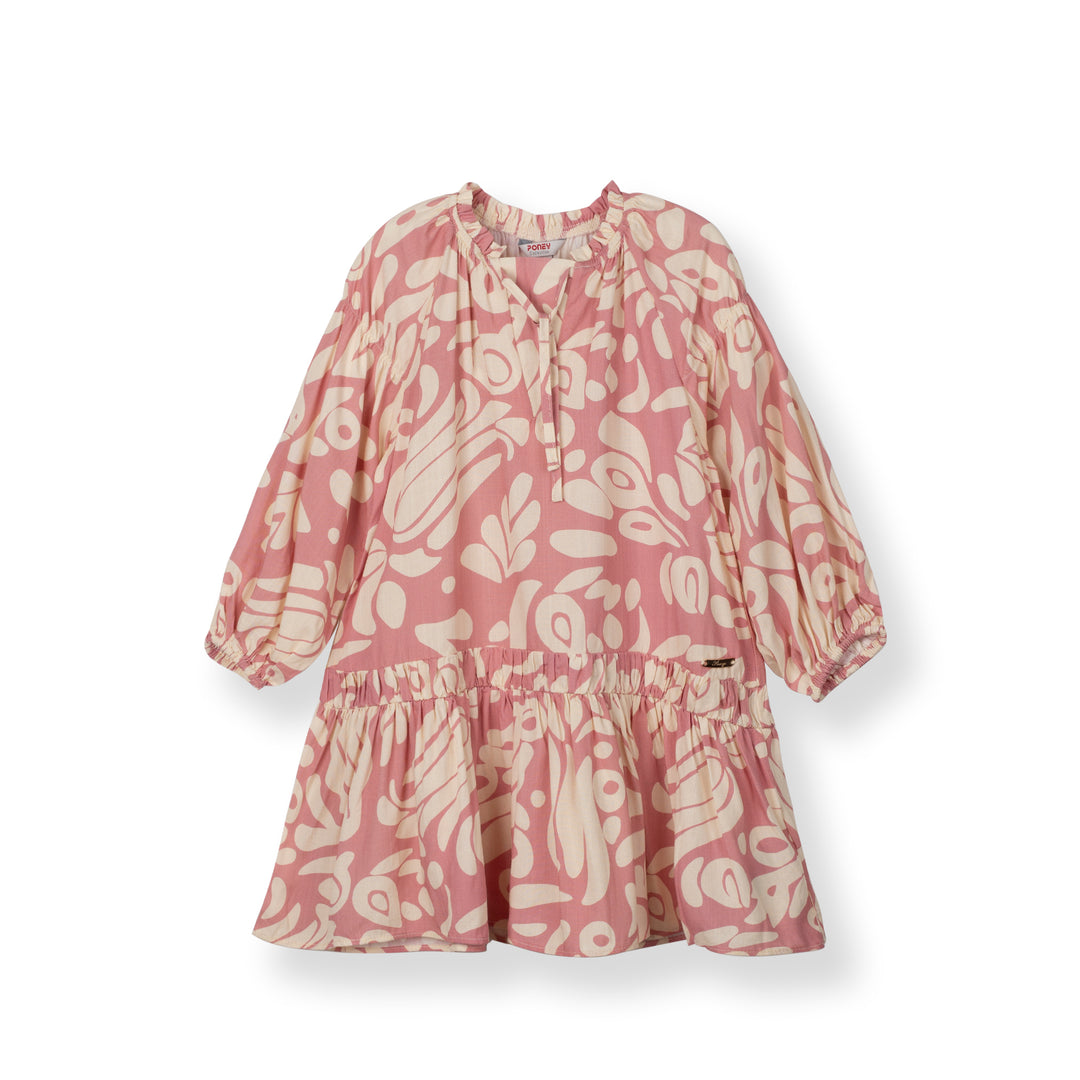 Poney Girls Pink V-Placket Long Sleeve Dress