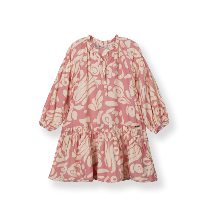 Poney Girls Pink V-Placket Long Sleeve Dress