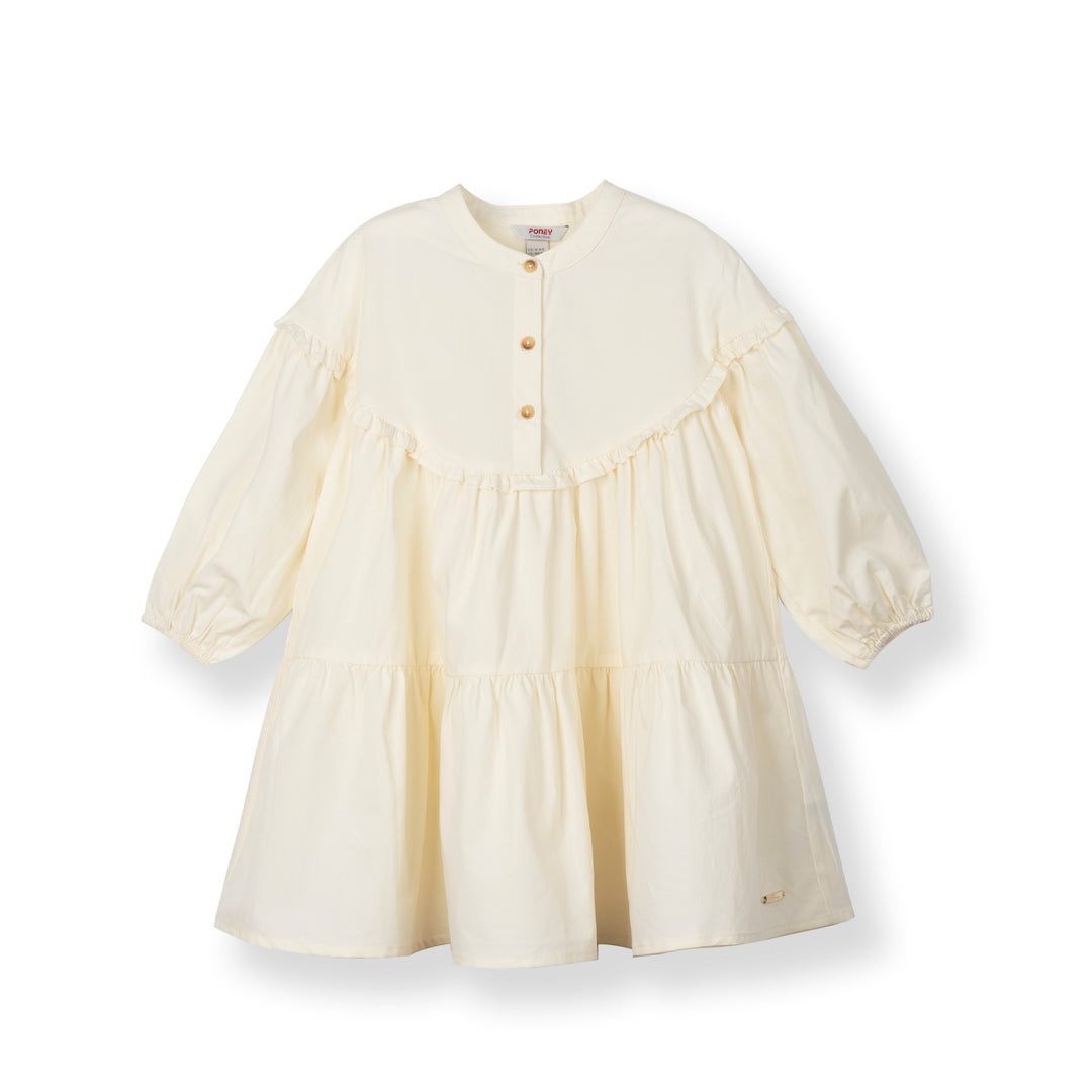 Poney Girls Cream Flowy Bishop 3/4 Sleeve Dress