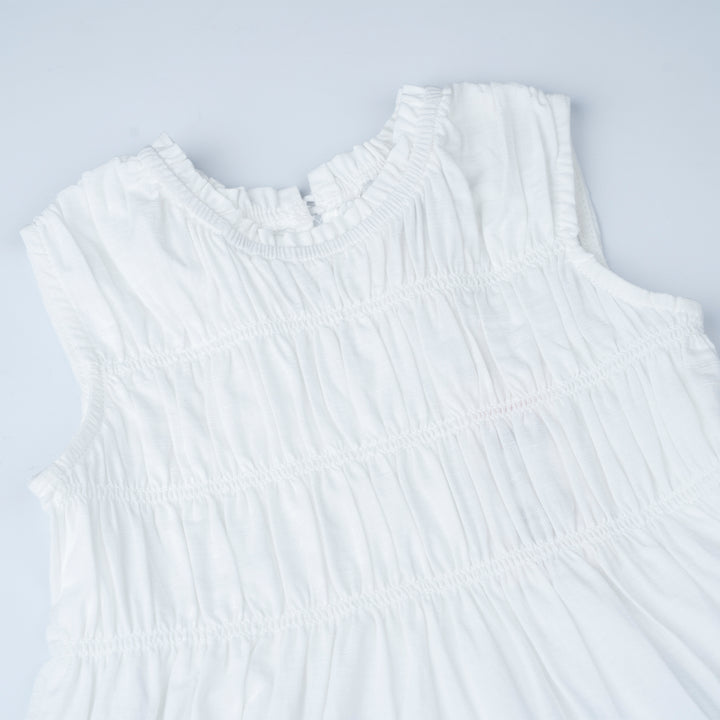 Poney Girls White Flowy Tiered Sleeveless Dress